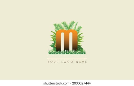 Initial Letter M   Exotic Summer  tropical Palm leaves refreshing Beach  icon logo design  symbol
