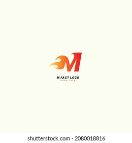 Initial letter M Fast speed, fire logo design template