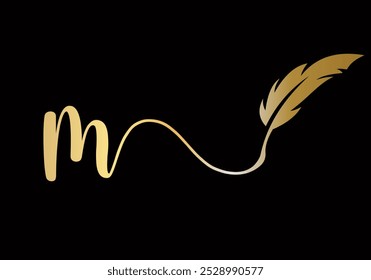 Initial Letter M Feather Logo Design Vector Template. Feather Symbol