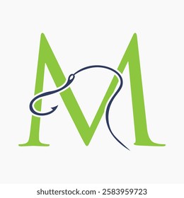 Initial Letter M Fishing Hook Logo Design Concept For Fishing Logo Company