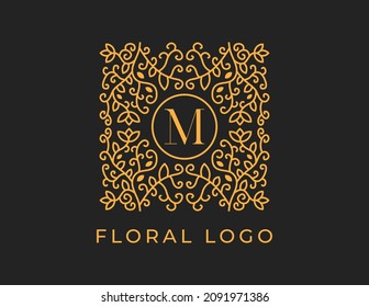 initial letter M Floral Logo Vector Design illustrations Template. 
Vector Logo design for natural products, flower shop, cosmetics, Organic, ecology concepts, health, spa.