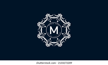Initial letter M m floral ornament vector monogram logo, Creative icon with floral frame.