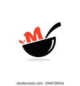 Initial letter M food Logo Design Template. Illustration vector graphic. Design concept bowl and spoon With letter symbol. Perfect for cafe, restaurant, cooking business