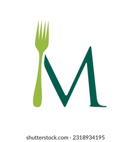 Letra inicial M con bifurcación para la inspiración de diseño del logotipo del restaurante