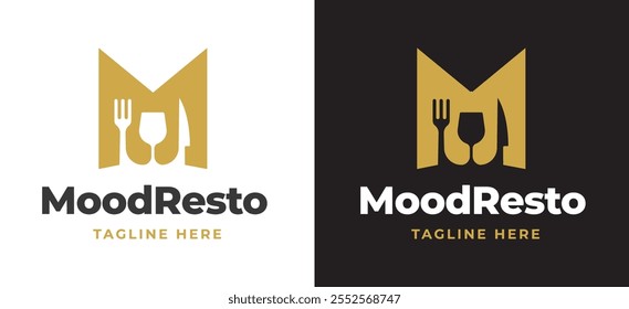 Letra inicial M con Inspiración de logotipo de icono de tenedor y cuchara. Cuchara y tenedor con el logotipo de la letra M para la marca de restaurantes, catering, cafeterías y servicios de alimentos. Ilustración del logotipo del Vector del restaurante del alfabeto.