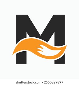 Letra inicial M Fox conceito de design de logotipo com símbolo de cauda Fox
