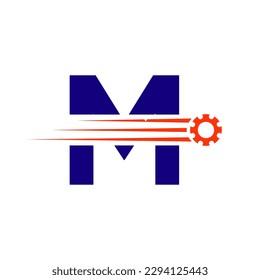 Initial Letter M Gear Cogwheel Logo. Automotive Industrial Icon, Gear Logo, Car Repair Symbol