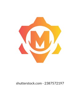 Initial Letter M gear engineering logo design vector