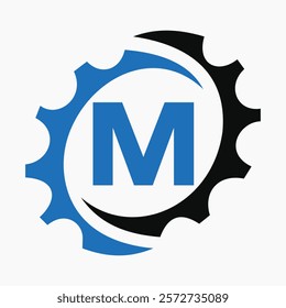 Initial Letter M Gear Logo Design Template. Automotive Gear Logo for Business and Industrial Identity