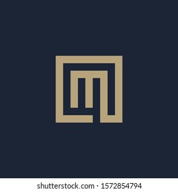 initial letter M geometric with square frame line art. Suitable for business consulting, studio, room, group, decoration, building, concept design. - vector