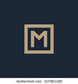 initial letter M geometric with square frame line art. Suitable for business consulting, studio, room, group, decoration, building, concept design. - vector