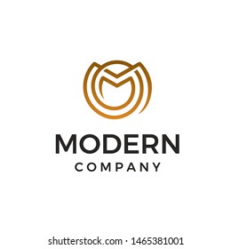 Initial letter M in gold circle line logo design