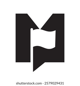 Initial Letter M Golf Flag Logo Design, Sport concept. Goal Achievement Symbol