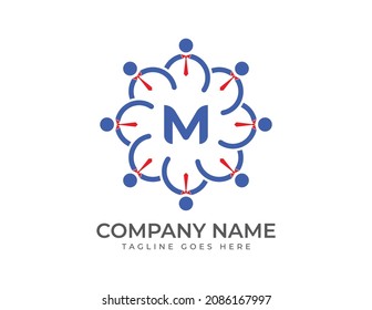 initial Letter M with Group of business people. Teamwork Logo Template.