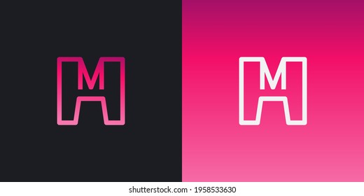 Initial Letter M and H Logo in Pink Gradient with Abstract Linear Concept. MH Logo Design Template