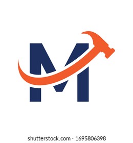 initial letter m hammer logo swoosh