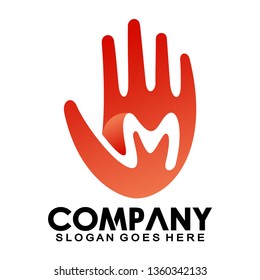 Initial letter M hand, five finger logo. M logo. symbols, icons, alphabet sign - Vector