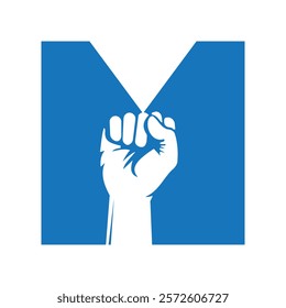 Initial Letter M Hand Logo Concept For Happy Labor Day For United States, USA Labor Day Symbol