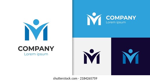 letra inicial M con felicidad personas diseño de logotipo moderno para identidad corporativa, marca, elemento de logotipo de empresa