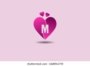 Initial Letter M with Heart logo design template. vector illustration