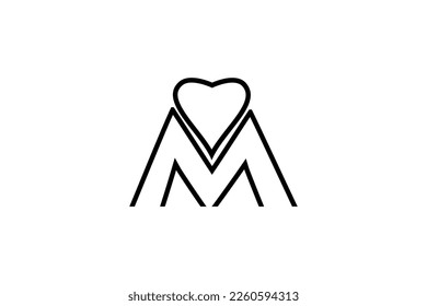 Inspiración en el diseño del logotipo de la letra inicial M con amor al corazón