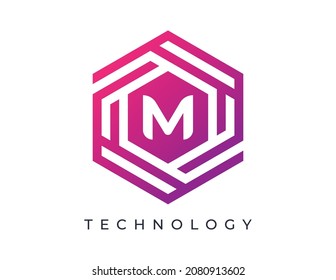 initial Letter M Hexagon Technology Logo icon Vector Design Template