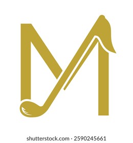 Initial Letter M Hockey Logo Concept With Hockey Stick Symbol Vector Template