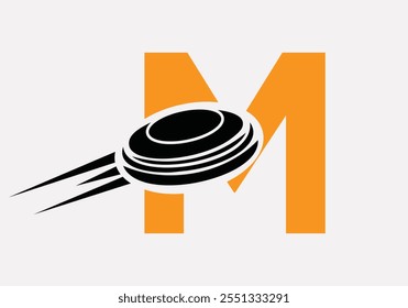 Initial Letter M Hockey Puck Logo Vector Template