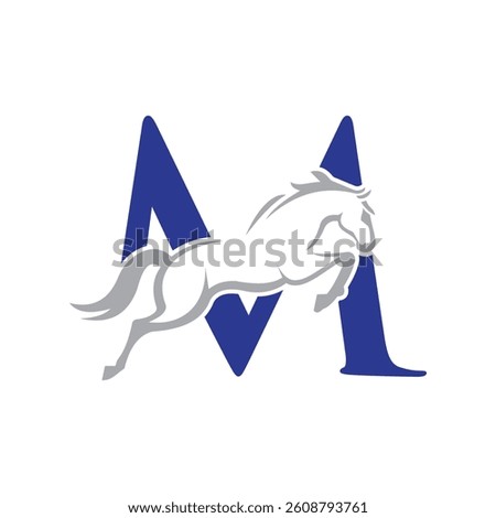Initial Letter M Horse Logo Design Concept With Jumping Horse Symbol Vector Template 