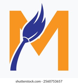 Initial Letter M House Cleaning Logo Concept With Clean Brush Symbol Vector Template