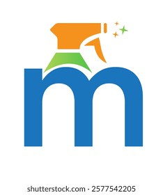 Initial Letter M House Cleaning Logo Concept With Hygiene Sprays Symbol