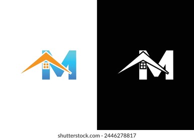 Initial letter M with house logo icon design vector. letter M with house logo design template inspiration.