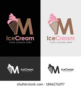 Initial Letter M with Ice Cream Logo Template Design. Vector illustration.