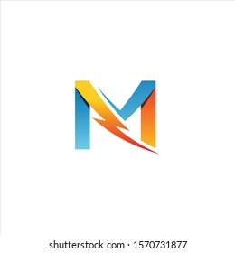 initial letter M icon logo design template with lightning - thunder - bolt - electric - vector

