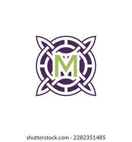 Initial letter M intersection pattern frame Celtic knot logo