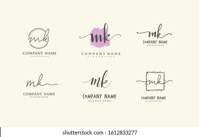 Initial letter M K MK bundle for identity and logo. Vector logo template with handwriting and signature style.