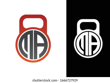 Letra inicial M A y logotipo Kettle Bell. Concepto del logotipo de fitness