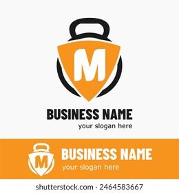 Initial Letter M with Kettlebell for Gym, Fitness, Pilates, Exercise Sport Business Logo Idea