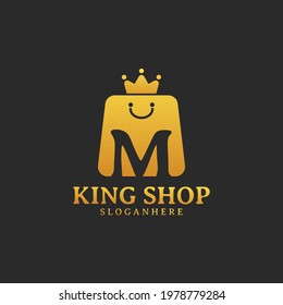 Initial letter M King Shop Logo Design Template. Illustration vector graphic. Design concept shop bag and crown With letter symbol. Perfect for E-commerce, sale, discount or store web element.