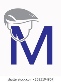 Initial Letter M Labour Day Logo Concept With Safety Helmet Symbol Vector