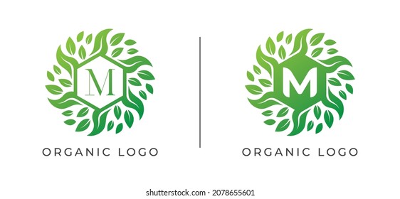 initial Letter M Leaf Flower Logo icon Vector Design Template