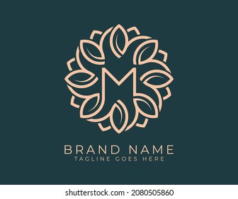 initial letter M Leaf Flower logo. Floral Logo Vector illustrations. Vector Logo design for natural products, flower shop, cosmetics, Floral, Organic, ecology concepts, health, spa.