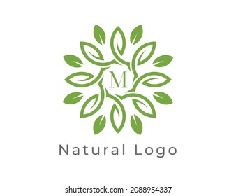 initial letter M Leaf Flower logo. Floral Logo Vector illustrations. 
Vector Logo design for natural products, flower shop, cosmetics, Organic, ecology concepts, health, spa.