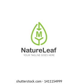 initial letter m leaf logo and icon vector illustration design template