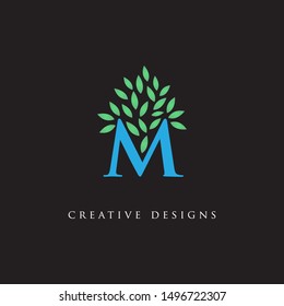 Initial Letter M With Leaf Logo