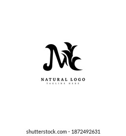 Initial letter M with leaf logo vector concept element, letter M logo with natural leaf