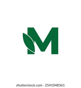Letra inicial M com logotipo de luxo folha. Logotipo de folha verde Modelo vetor Design.