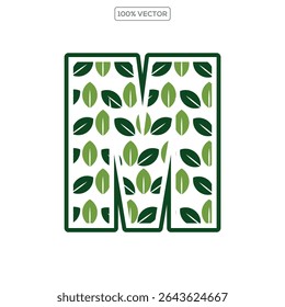 Letra inicial M con el logotipo de lujo de la hoja. Vector de Plantilla con logo de hoja verde  