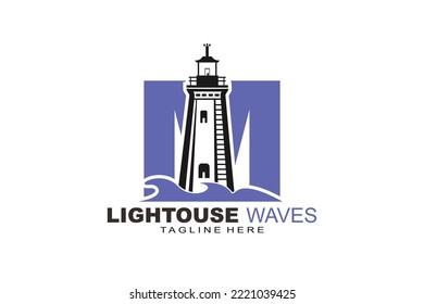 initial Letter M lightouse waves logo