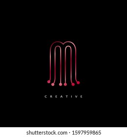 Initial Letter M line Logo Icon Abstract Techno line Vector Design Concept Red Color.